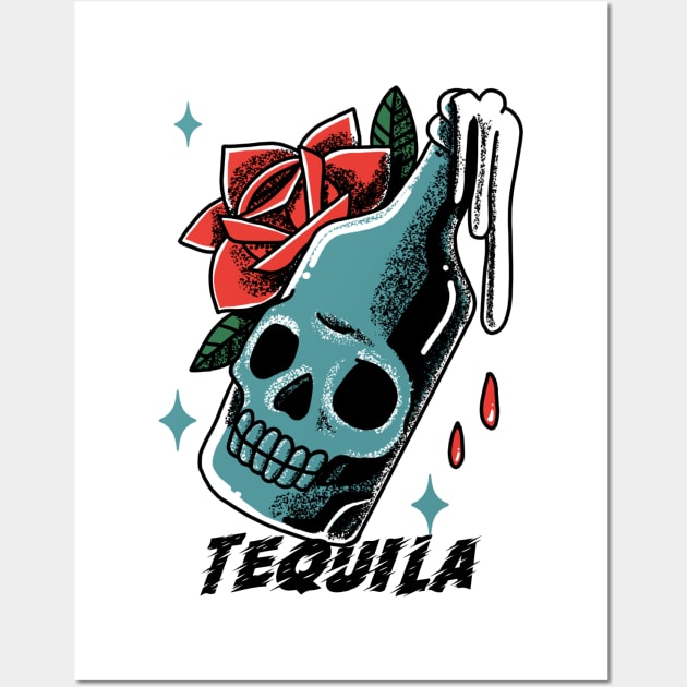 Colourful Tequila and Rose Tattoo Artwork Wall Art by New East 